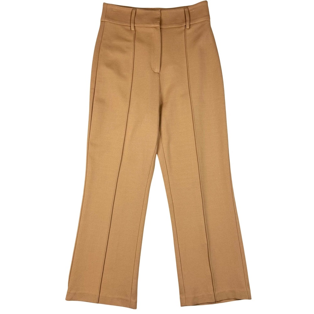 Drew Straight Wide Leg Trousers High Rise Career Pants Women 6 Camel Tan Stretch